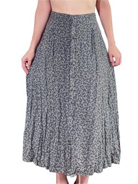 Sag Harbor | Vintage Blue Floral Button Front Maxi Skirt